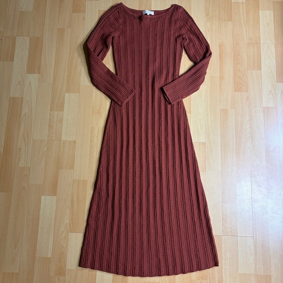 Sezane Honorine Long Sleeve Knit Midi Dress in Brick Orange Medium - Picture 4 of 10